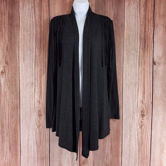 Harley Davidson Womens Size S/M Fringed Embellished Onyx Skull LS Cardigan Gray - Picture 2 of 14